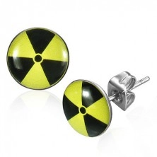 Cercei rotunzi din oțel - simbol nuclear cu galben și negru