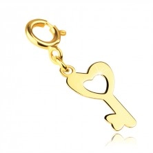 Pandantiv din aur de 9K pentru brățară – o cheie cu o inimă decupată, detașabil