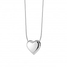 Colier din oțel de culoare argintie – o inimă convexă lucioasă, un lanț rotund cu model de șarpe 