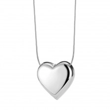 Colier din oțel de culoare argintie – o inimă mare convexă, un lanț cu model de șarpe 