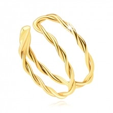 Piercing din aur galben 585 – inel dublu pentru ureche cu model frânghie împletită