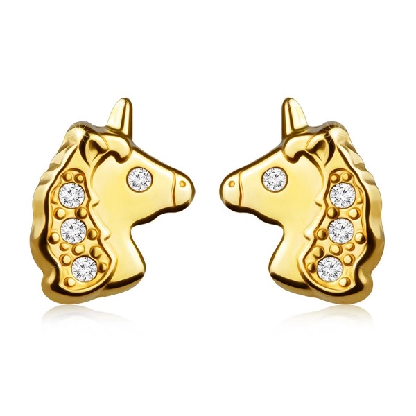 Cercei din aur galben 585 – un unicorn cu zirconii mici, știfturi