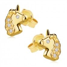 Cercei din aur galben 585 – un unicorn cu zirconii mici, știfturi