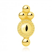 Piercing pentru buză și bărbie din aur galben 375 – inel cu tiv decorativ, mărgele