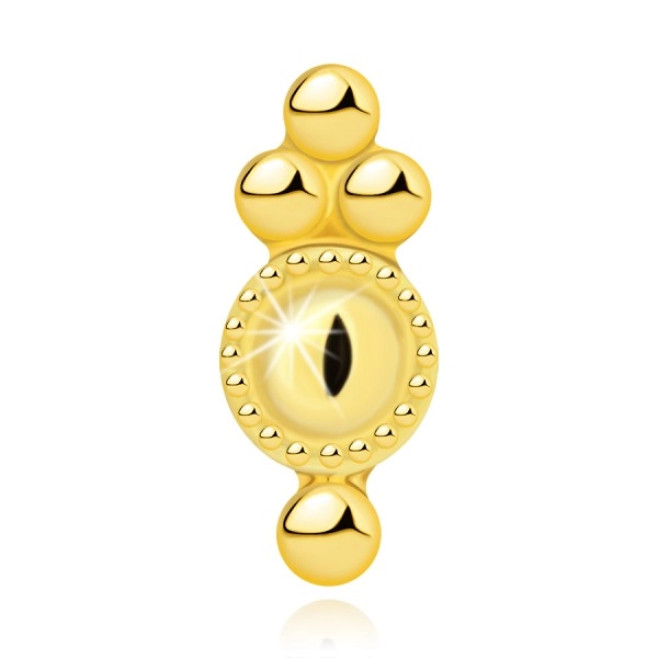 Piercing pentru buză și bărbie din aur galben 375 – inel cu tiv decorativ, mărgele