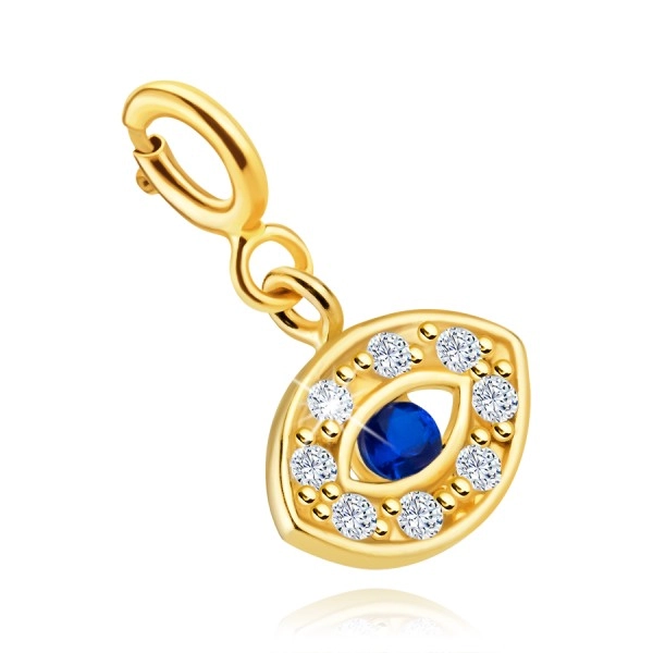Pandantiv detașabil din aur de 9K pentru brățară – ochiul lui Fatima cu zircon albastru, zirconii transparente