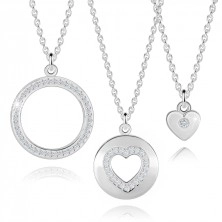 Set de trei coliere din argint 925 - inimioare, inel, zirconii rotunde
