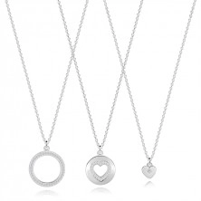 Set de trei coliere din argint 925 - inimioare, inel, zirconii rotunde