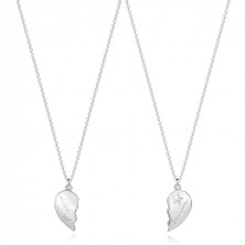 Set de coliere din argint - „Mama” și „Fiica”, inimioară despicată, zirconii transparente