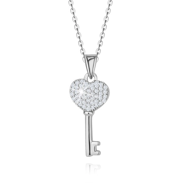 Colier din argint 925 - cheie-inimă, zirconii transparente