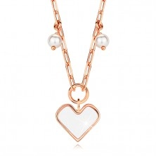 Colier argint 925 - culoare roz auriu, inimă, perle sintetice