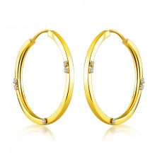 Cercei din aur galben de 14K - cercuri, brațe unghiulare, zirconii transparente, 19 mm