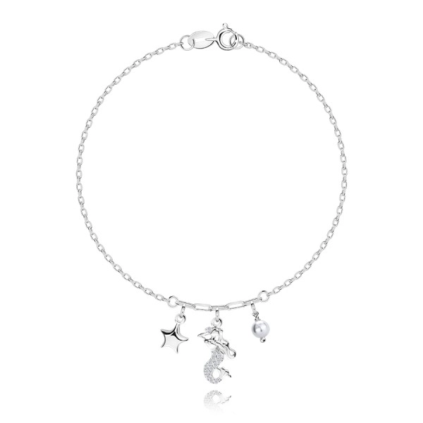 Brățară din argint 925 – stea, sirenă, perlă albă sintetică, zirconii transparente