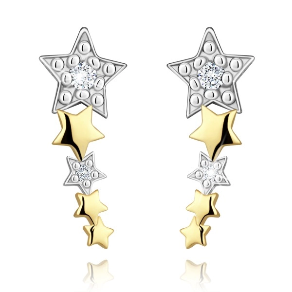 Cercei tip știft din aur 585 combinat – stele descrescătoare cu zirconii transparente