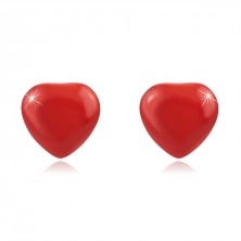 Cercei din argint 925 – o inimă roșie convexă, știfturi