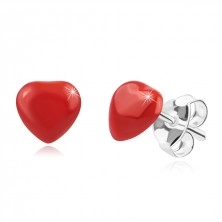 Cercei din argint 925 – o inimă roșie convexă, știfturi