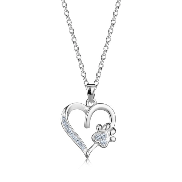 Colier din argint 925 – linia inimii, inimă lăbuță, zirconii rotunde, inel cu arc
