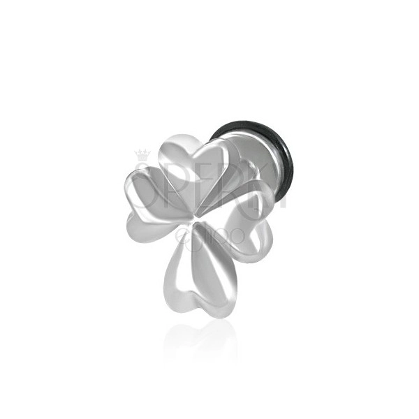 Piercing fals într-o culoare argintie pentru ureche - trifoi irlandez cu patru foi
