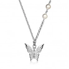 Colier argint 925 - fluture, perle albe sintetice, diverse tipuri de lanțuri