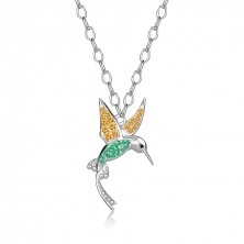 Colier din argint 925 – pasăre colibri, piatră galbenă, verde, neagră, lanț subțire