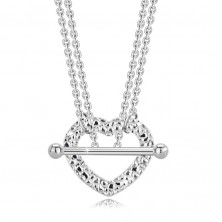 Colier dublu din argint 925 – contur structurat al inimii, ganteră netedă, lanțuri subțiri
