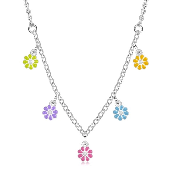 Colier din argint 925 – pentru copii, flori cu petale colorate