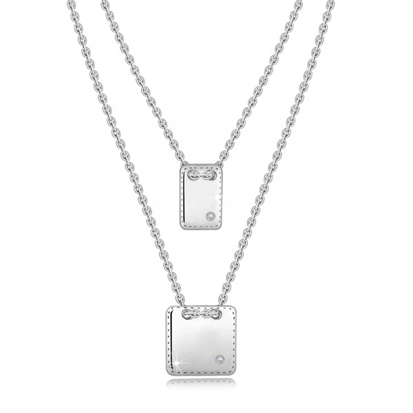 Colier argint 925 – diamante, pătrat plat și dreptunghi