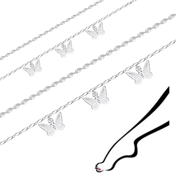Brățară dublă de gleznă din argint 925 – fluturi, două lanțuri