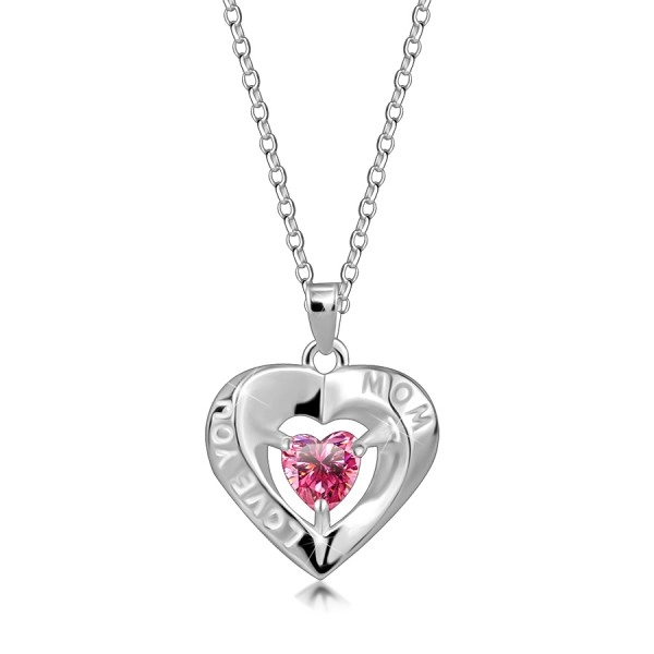 Colier din argint 925 – conturul inimii, zircon inimă roz, inscripția „LOVE YOU MOM”