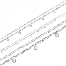 Set brățări de gleznă din argint 925 – discuri plate, două lanțuri