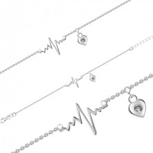 Brățară de gleznă din argint 925 – bătăile inimii, inimă cu zircon transparent