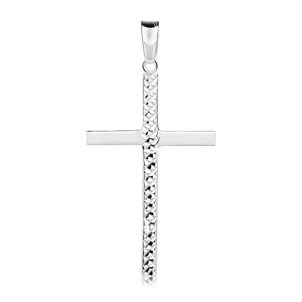 Pandantiv din argint 925 – cruce latină, crestături pe braț, model cu pătrățele