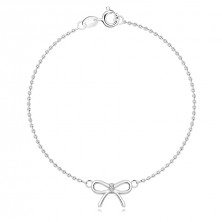 Brățară din argint 925 cu finisaj platinat - diamante, lanț subțire, fundiță, inel cu arc