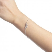 Brățară din argint 925 cu finisaj platinat - diamante, lanț subțire, fundiță, inel cu arc