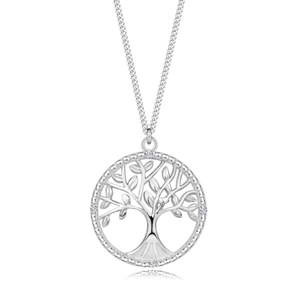 Colier din argint 925, reglabil - diamante, pomul vieții în cerc