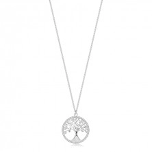 Colier din argint 925, reglabil - diamante, pomul vieții în cerc
