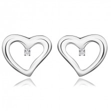Cercei cu diamant din argint 925 - inimă cu diamant transparent, știfturi