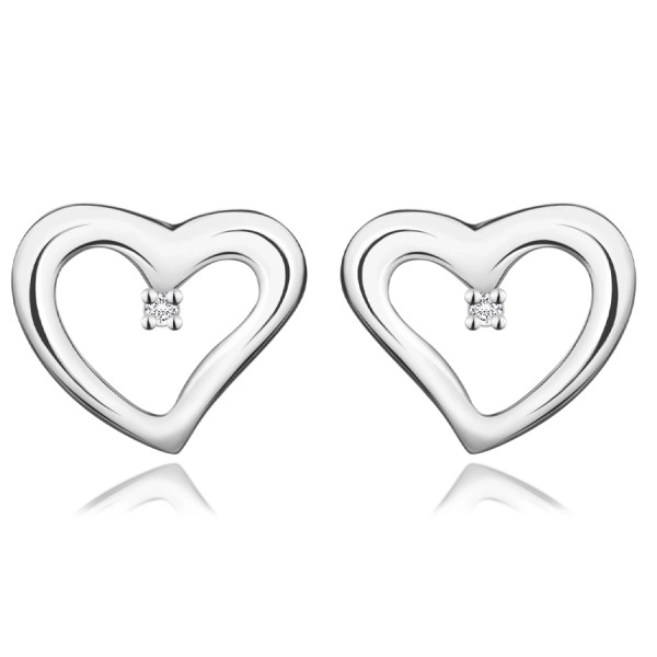 Cercei cu diamant din argint 925 - inimă cu diamant transparent, știfturi