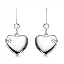 Cercei din argint 925 – inimă convexă cu o stea decupată și un diamant trasparent