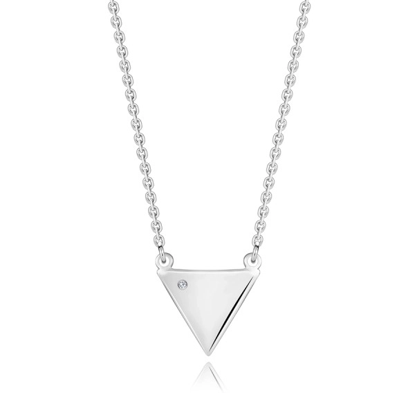 Colier din argint 925 - diamant, triunghi neted, inel cu arc