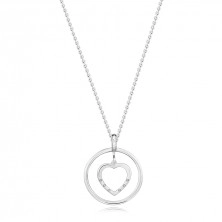 Colier din argint 925 - diamante transparente, contur inimă și inel
