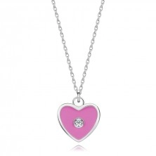 Colier pentru copii din argint 925, reglabil - inimă roz, diamant transparent
