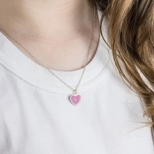 Colier pentru copii din argint 925, reglabil - inimă roz, diamant transparent