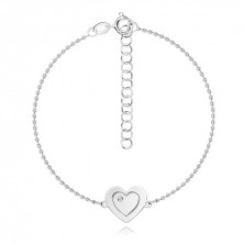 Brățară din argint 925 - inimă plată cu o inimă gravată, diamant transparent