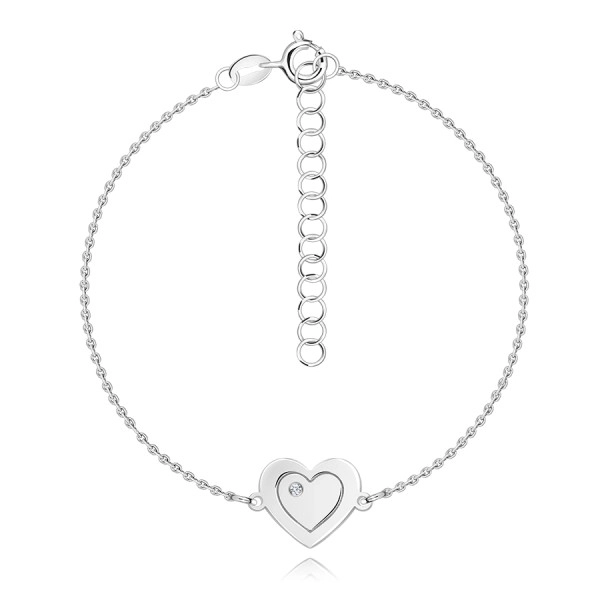 Brățară din argint 925 - inimă plată cu o inimă gravată, diamant transparent