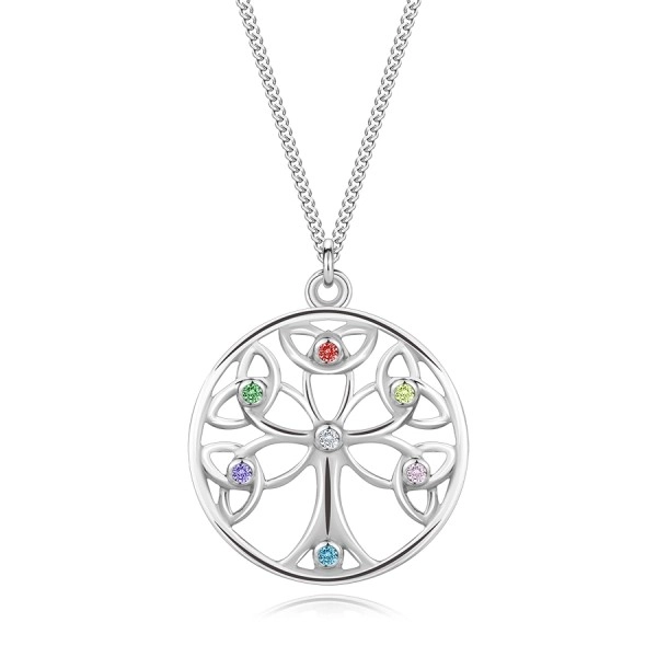 Colier din argint 925 - copacul convex al vieții într-un inel, diamant transparent, zirconii colorate