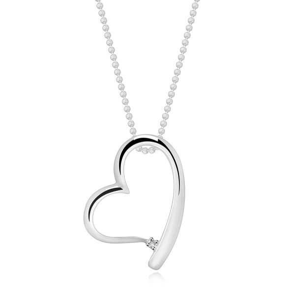 Colier din argint 925 - diamant transparent, inimă asimetrică, lanț cu bile