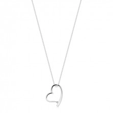 Colier din argint 925 - diamant transparent, inimă asimetrică, lanț cu bile