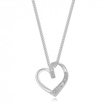 Colier din argint 925 - diamante transparente, conturul inimii cu umăr ondulat, reglabil