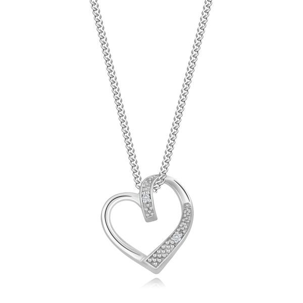 Colier din argint 925 - diamante transparente, conturul inimii cu umăr ondulat, reglabil
